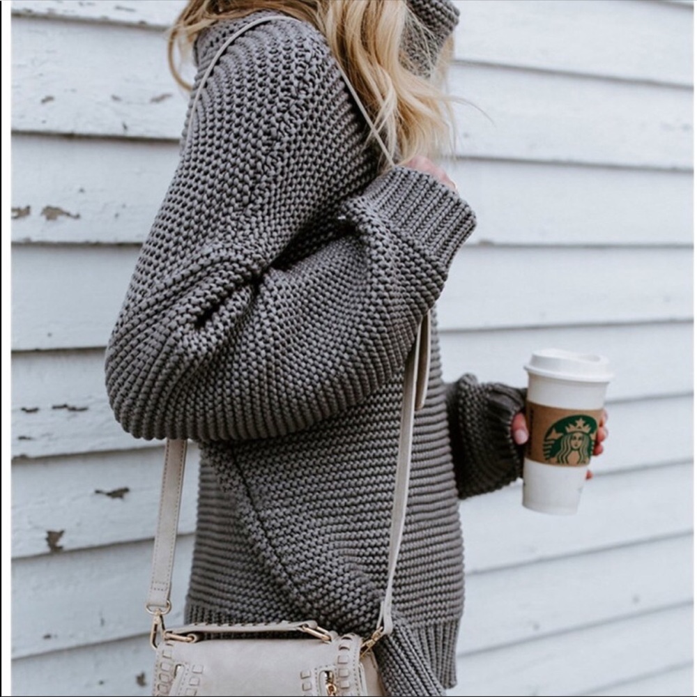Chunky Knit Turtleneck Sweater Gray - Picture 5 of 7